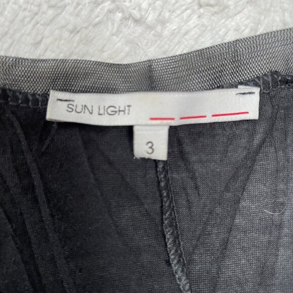 Sun Light Volga Womens Scoop Neck Crinkle Pleated Mini Dress Size 3 Black Ruffle - Picture 7 of 8